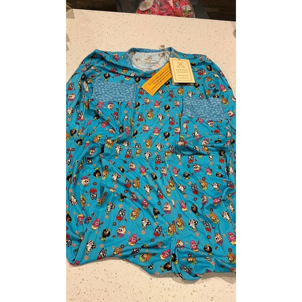 Little Snuggles Bluey Bamboo Viscose Pajama Set Kids 12T Blue Long Sleeve NWT
